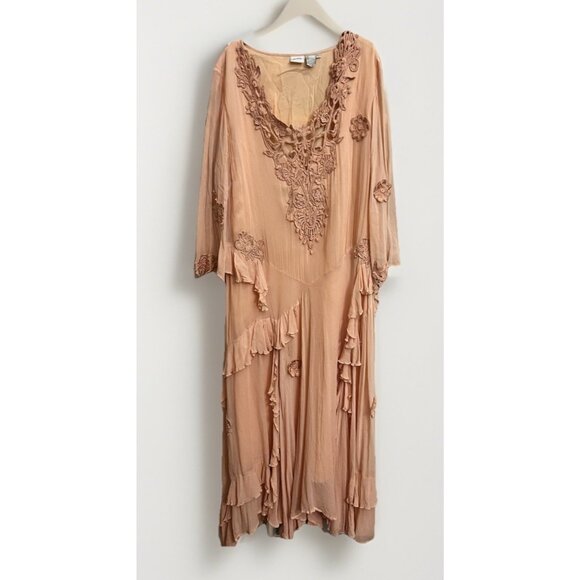 Together Peach Boho Maxi Dress Size 16 Tiered Ruffle  Flowy Floral Downton.   Z - Picture 1 of 8